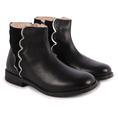 Leather Ankle Boots with Silver Detailing in Black