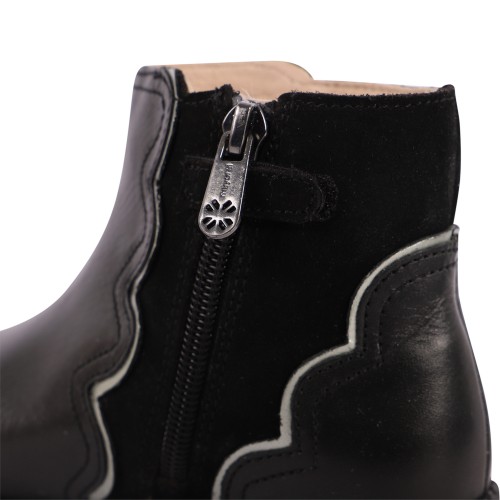 Leather Ankle Boots with Silver Detailing in Black