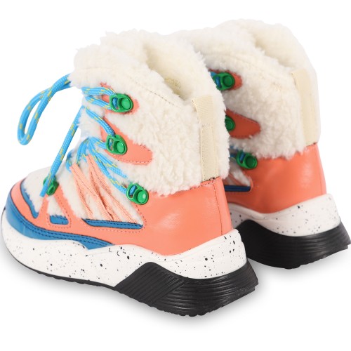 Faux Fur Detailing Laced Hiking Boots in Block Colors