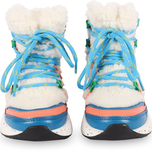 Faux Fur Detailing Laced Hiking Boots in Block Colors