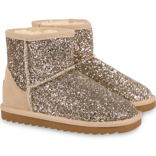 Glittery Winter Boots with Faux Fur Interior in Golden