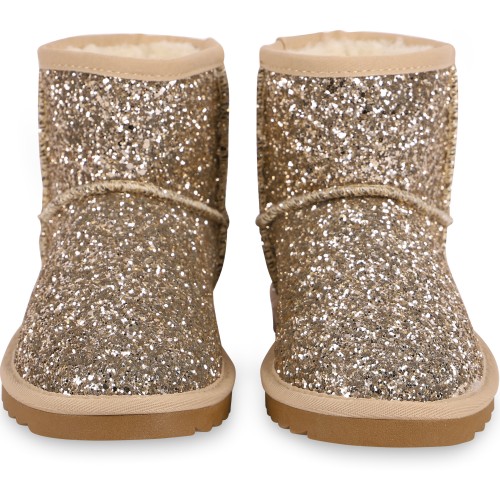 Glittery Winter Boots with Faux Fur Interior in Golden