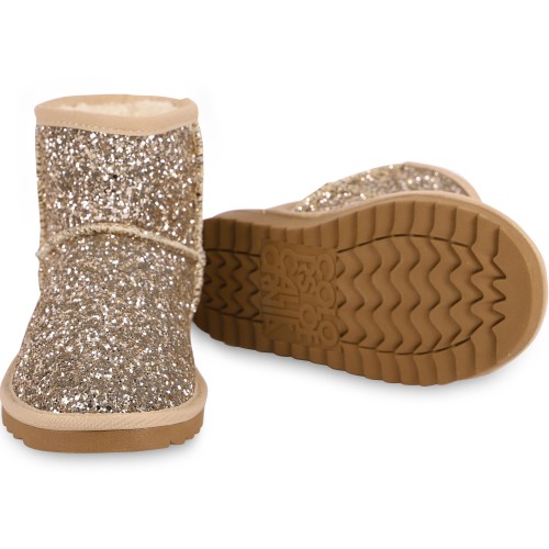 Glittery Winter Boots with Faux Fur Interior in Golden