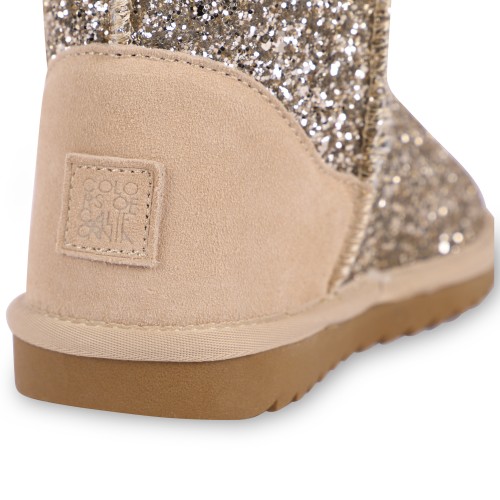 Glittery Winter Boots with Faux Fur Interior in Golden