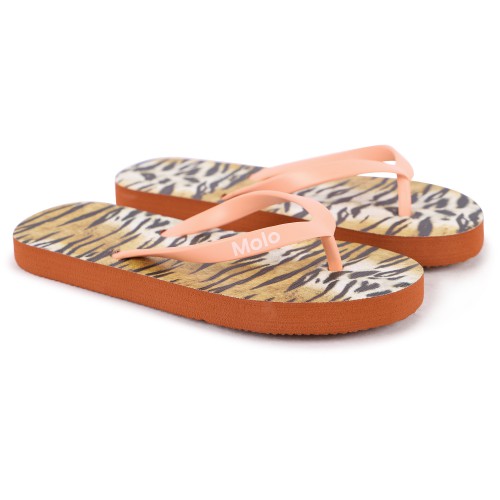 Tiger Stripes Logo Flip Flops in Beige and Pink