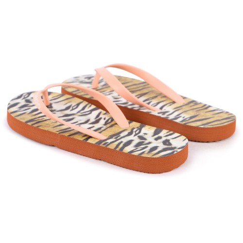 Tiger Stripes Logo Flip Flops in Beige and Pink