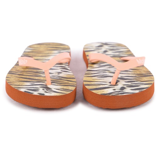 Tiger Stripes Logo Flip Flops in Beige and Pink