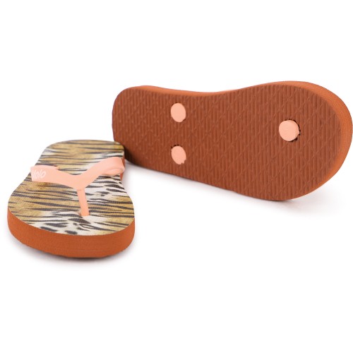 Tiger Stripes Logo Flip Flops in Beige and Pink