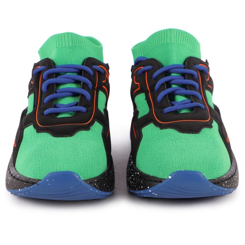 Color Block Logo Sock Sneakers in Green and Black