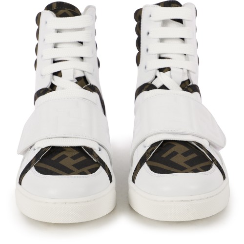 Ankle High FF Print Sneakers in White