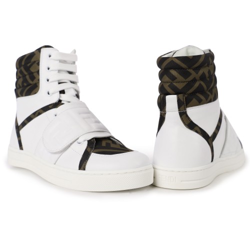 Ankle High FF Print Sneakers in White